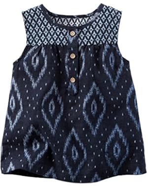 Girl Sleeveless Ikat Print Tank Top; Navy