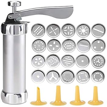 Shule Cookie Press Gun Kit for DIY Biscuit Maker and Decoration with 20 Stainless Steel Cookie discs and 4 nozzles,Silver