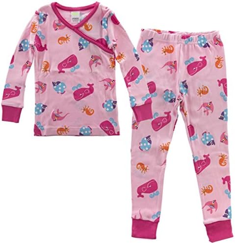PLove Kids Two Piece Organic Cotton Pajamas Little Girls Toddler PJs Pants Shirt Aquarium 5Y   chest  22.5 inches  bottom length  25.25 inches
