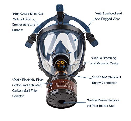 Induschoice Organic Vapors Full Face Respirator Mask Gas Mask Paint Spray Pesticide Chemical Formaldehyde Respiratory Protection(Respirator +1 Canister) - Thumbnail 4