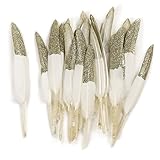 Ling's moment 50 pcs Natural White with Champagne Glitter Sparkle Goose Feathers In Bulk for Home Craft Party Wedding Party Birthday Baby Bridal Shower Bedroom Decoration with a Stylus White
