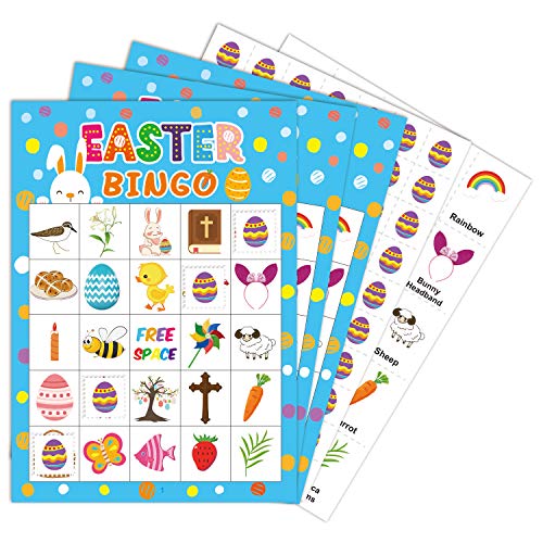 Easter Bingo Game for Kids, Yoklili Easter Egg Bunny Game Cards Party Favors Supplies for Children Adults Classroom, 24 Players