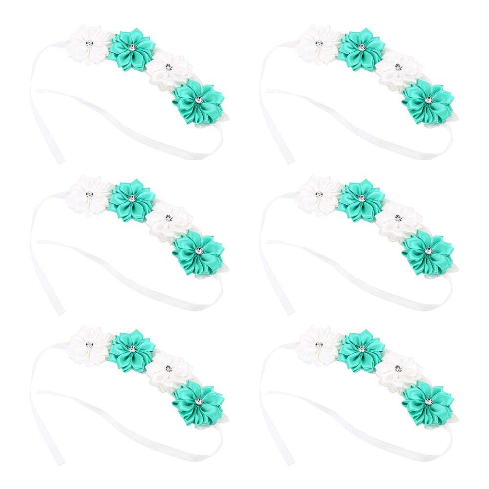 Mumusuki 6Pcs Wrist Corsage Bracelet Beautiful Bride Bridesmaids Simulation Ribbon Wrist Flower Wedding Decoration Accessories(Light Blue + White)
