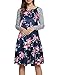 Liebeye Women Floral Print Stripe Long Sleeve Casual T-shirt Dress Blue-Rose XL