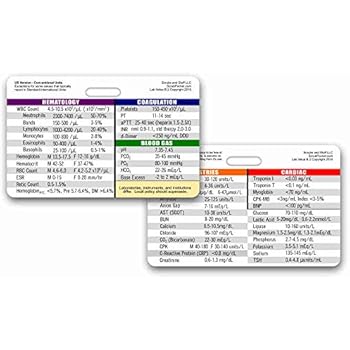 Lab Values Horizontal Badge ID Card Pocket Reference Guide
