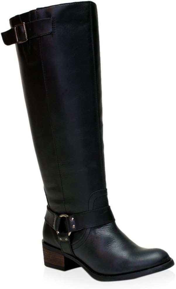 VESTITURE Women's Alamo Black Extra Wide Calf Leather Riding Boot