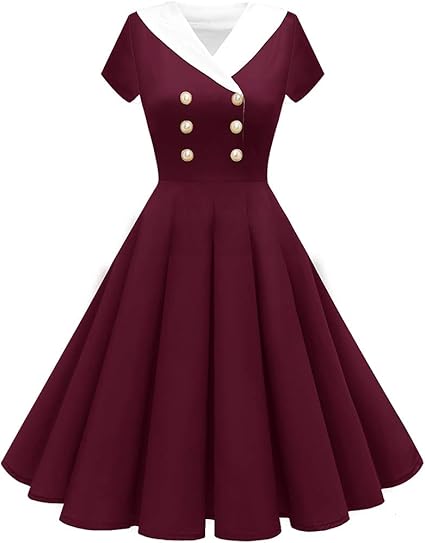 Amazon Co Jp Gardenwed 結婚式ドレス セーラーカラー ワンピース ロカビリードレス 袖あり Vネック ひざ丈 水玉模様 無地 大きいサイズ カラー 50年代 ワインレッド2xlサイズ 服 ファッション小物