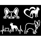 Slaced Boston Terrier Decal Set: 4 Pack - White, Vinyl, Glossy, Cartoon Style - Smooth Surfaces
