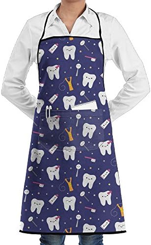 Dentistry Happy Teeth Friends Royal Blue Kitchen Apron Adjustable Apron For BBQ Barbecue Cooking Women's Men's Great Gift For Wife Ladies Men Boyfriend