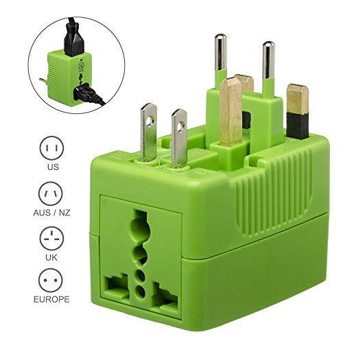 Yubi Power International Worldwide Universal Ac Travel Adapter 2 Universal Sockets Covering More Than 150 Countries - Us, Uk, Eu, Au - Green
