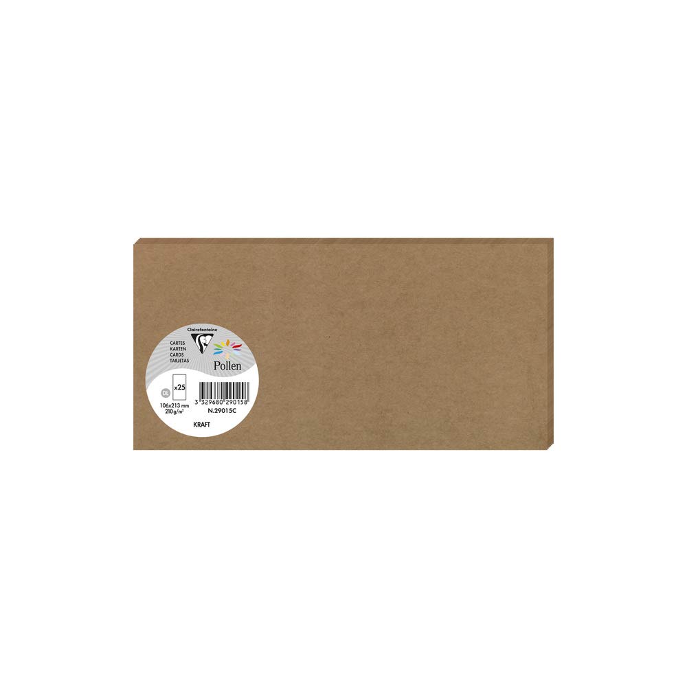 Clairefontaine 29015C Kraft Paper Pack of 25 Plain Cards DL (10.6x21.3cm) 210gsm Kraft Colour Invitation Events Correspondence Pollen Range Premium Smooth โ image 1