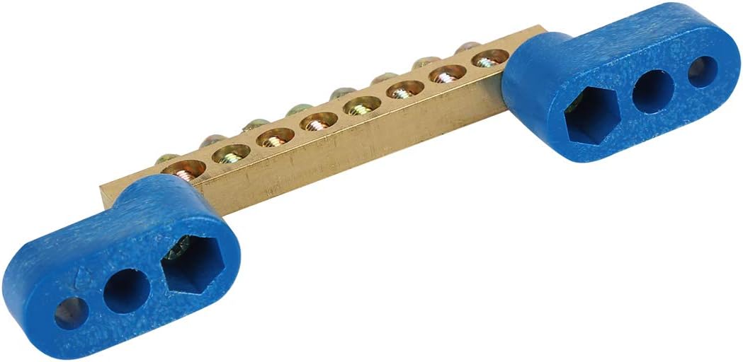X AUTOHAUX 8 Positions Screw Metal Terminal Grounding Strip Bus Bar Block, Bronze Tone, Blue - Image 5