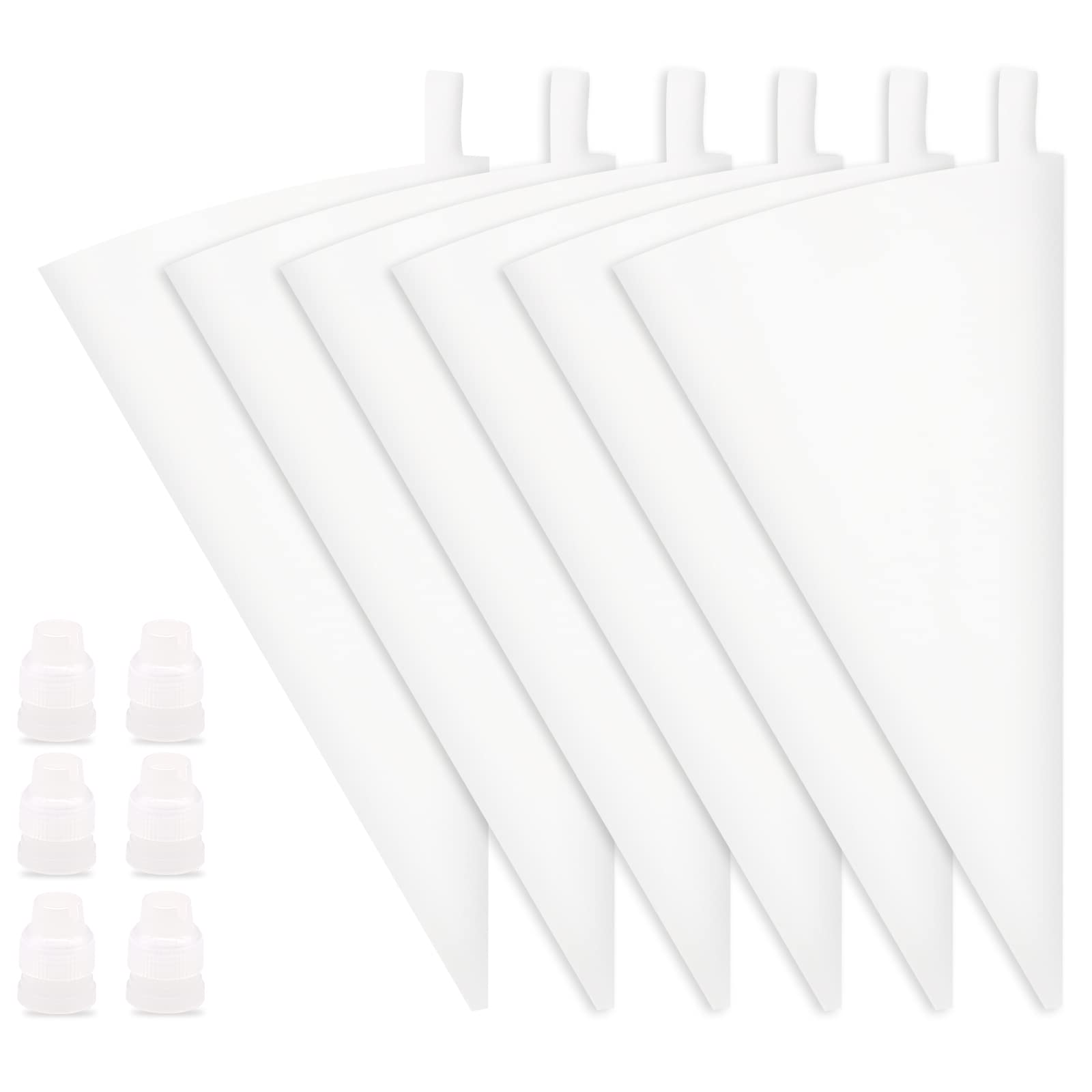 Photo 1 of 12 Inch Silicone Pastry Bags 6-Pack Reusable Icing Piping Bags Cake Cupcake Decorating Bags Baking Frosting Piping Bags with 6 Icing Couplers for Standard Tips, Translucent