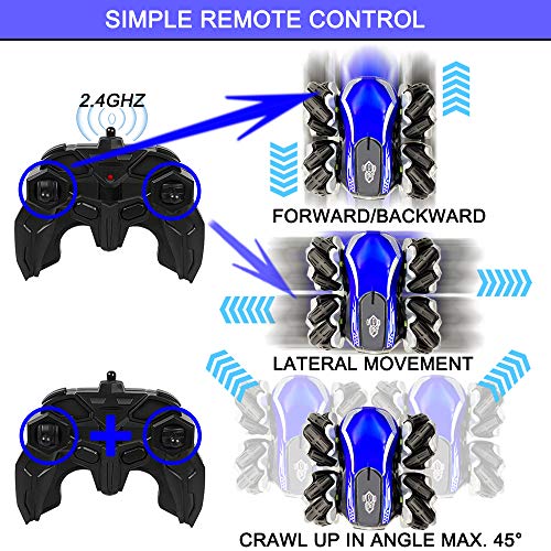 Voiture Télécommandée, 2.4GHz 4WD Voiture Telecommandé Tout Terrain Enfant, Jouet Voiture Radiocommandee Drift avec LED Couleur et Batterie Rechargeable, RC Stunt Car Cadeau pour Garcon 6 à 12 Ans