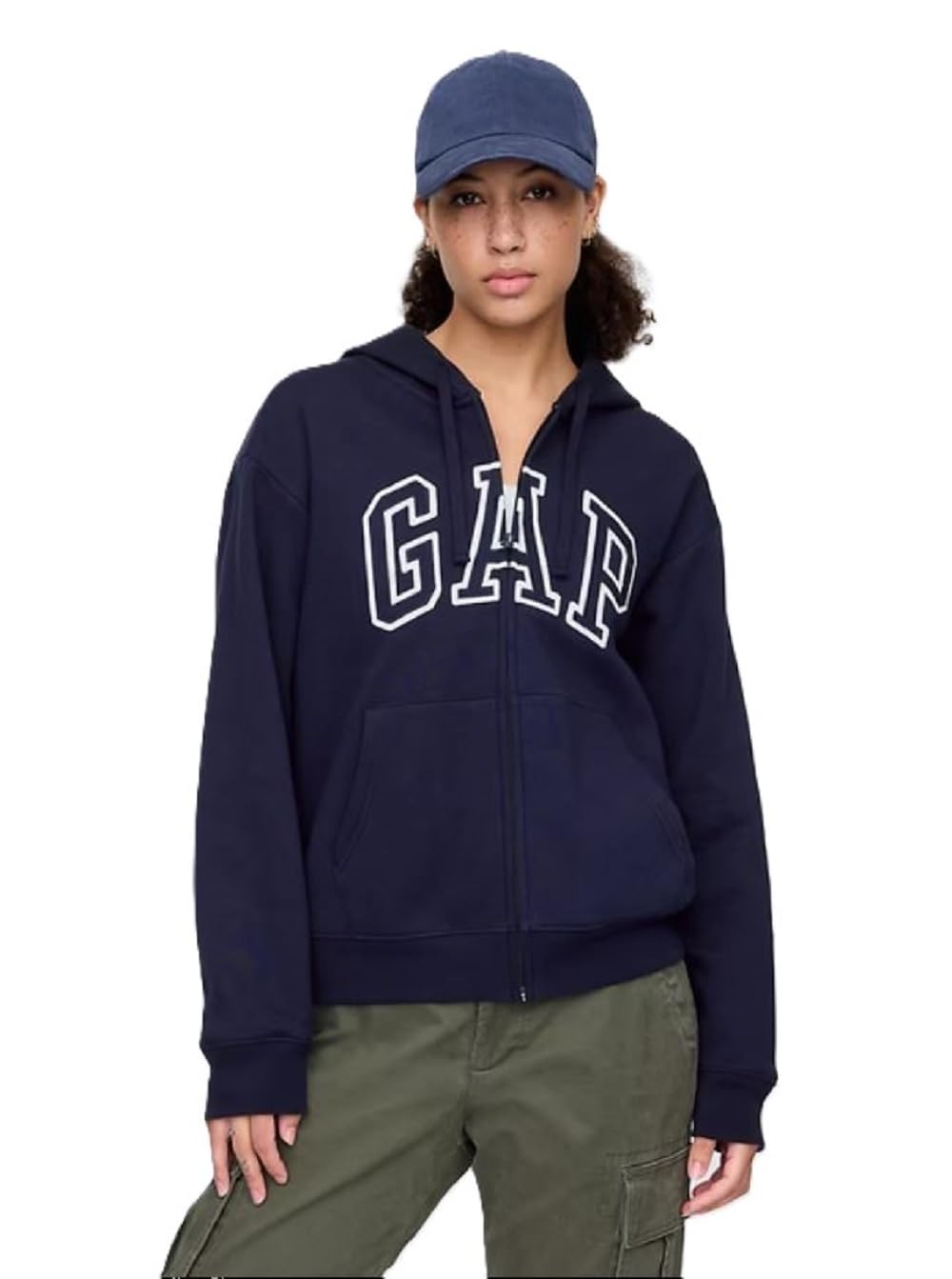 GAP Women’s Logo Hoodie Hooded Full Zip Sweatshirt Navy Uniform II M