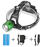 Domi-patrol Led Headlamp Flashlight Rechargeable Waterproof with 3 Modes,Super Bright Headlight for Camping Hunting Hiking and Running Batteries Included