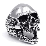Elfasio Mens Stainless Steel Ring Skull Silver Tone Biker Jewelry Size 8-14