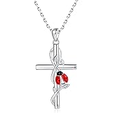 925-Sterling-Silver Cross Necklace for Women - Cute Red Ladybug Necklaces Religious Pendant Hypoallergenic Ladybug Jewelry Birthday Christmas Gift for Daughter Mother