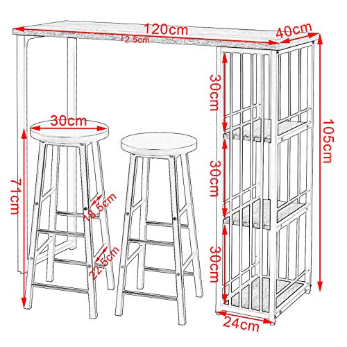 WOLTU BT26sz+BH130sz-2 1x Bartisch + 2X Barhocker Stehtisch Bistrotisch Bartheke Tresentisch, mit 3 Ablagefläche… – Bild 4