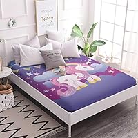 Jessy Home Purple Unicorn Bedding Twin for Girls,Cartoon 3D Gifts for Children 1 Piece Twin Size Deep Pocket Bedding Fitted Sheet