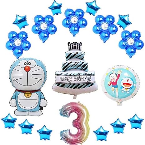 Amazon Co Jp バルーン バルーンドラえもんのテーマの誕生日のバルーン混合数ホイルバルーンケーキの花モデルドラえもん19pcs Color Doraemon Shape Number 1 ホーム キッチン