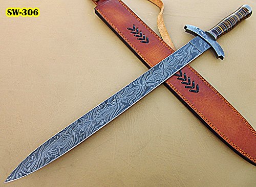 Sw-306, Handmade Damascus Steel 26.4 Inches Sword - Beautiful Three Tone Micarta Handle with Damascus Steel Guard