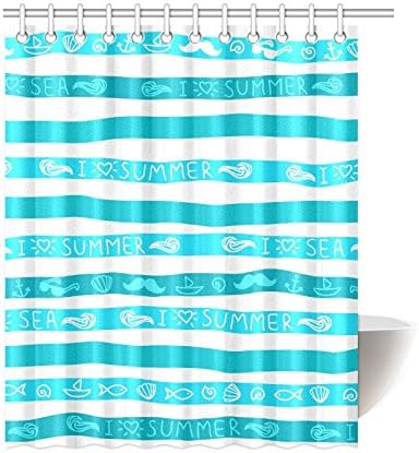 POEENG Custom I Love Summer Stripe Art Waterproof Polyester Shower Curtain 60"x72"