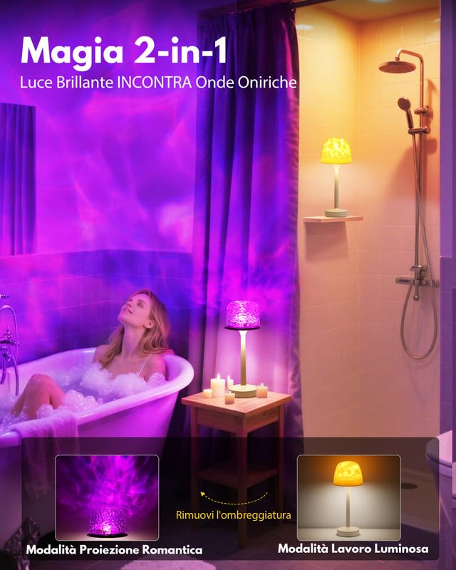 Waterproof Shower Lamp, Wireless Rechargeable Desk Lamp, Entspannen 16 Colors LED Mood Projector, Remote Control, Touch Control, Bathroom, Toilet, Office Lighting