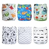 ALVABABY Baby Cloth Diapers One Size Adjustable Washable Reusable for Baby Girls and Boys 6 Pack + 12 Inserts 6DM08