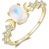 Angol Genuine Moonstone Ring Sterling Silver Moon Phase Ring Oval Moonstone Cubic Zirconia Statement Band Finger Minimalist Ring for Women with Gift Box (Gold, 6)