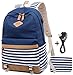Girls School Backpack Striped Canvas Backpack High School Bag Women Casual College Laptop Backpack Coin Purse Blue