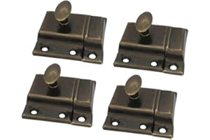 QCAA Oval Turn Cabinet Latch, for Cupboard & Other Furniture, Large, Antique Brass, Made in Taiwan, 4 Pack
