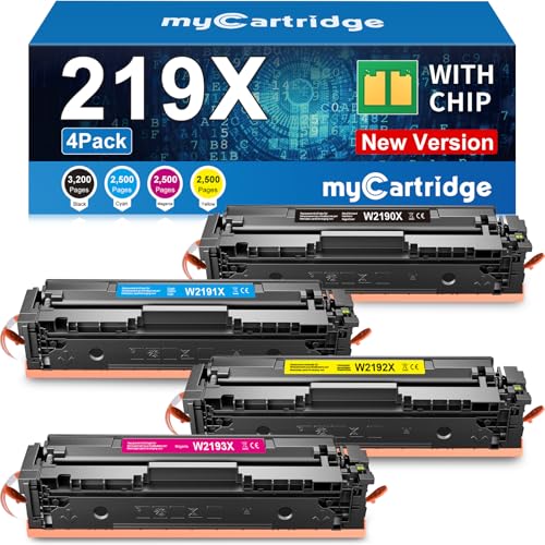 MYCARTRIDGE Replacement for HP 219X (with chip) for 219A 219X for HP Color LaserJet Pro MFP 3302FDWG toner for 3302SDWG 3302FDNG 3302FDW 3302SDW 3302FDN 3202DN 3202DW for W2190X W2190A (Pack of 4)