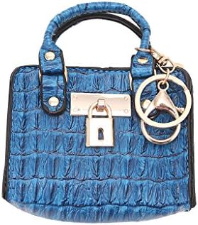 Whatsin Embossed Crocodile Pattern Leather Mini Handbag with Hand Strap Wallet Zipper Square Key Ring Holder Pouch Card Coin Purse for Women (Blue)