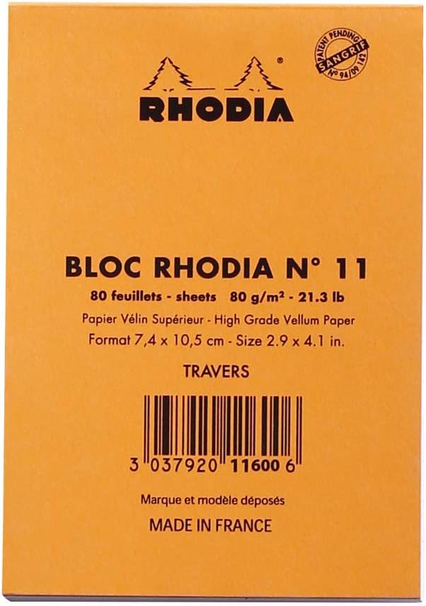 RHODIA 11600C, Stapled Notepad N°11 Orange, A7, Lined, 80 Detachable Sheets, White Clairefontaine Paper 80 g/m, Soft - Image 4