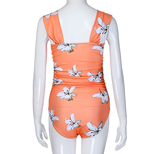 Maternity Split Swimsuit Tankinis Women Dot Print Bikinis Swimsuit Beachwear Pregnant Suit Yellow - Thumbnail 6