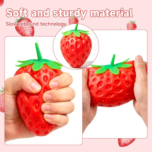 8in Giant Strawberry Squishy, Jumbo Big Cute Realistic Strawberry Stress Ball Soft Squishys Slow Rising Stress Ball for Anxiety Stress Party Favors