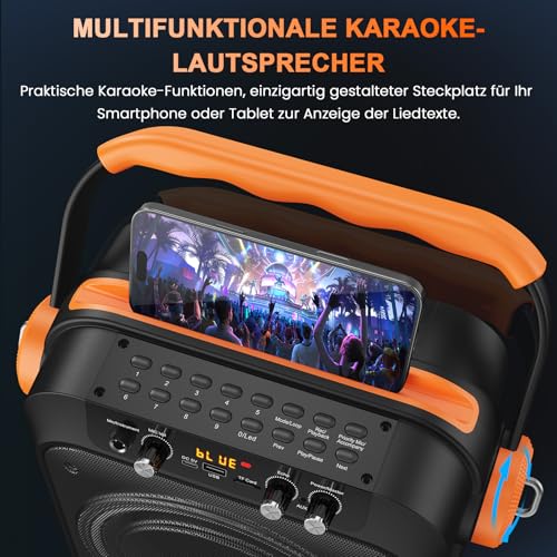 JYX Karaoke 2 Wireless Microphones, Speaker with Microphone, Professional Karaoke, Portable Karaoke, Bluetooth Speaker with LED Light Effects, Suitable for Adults/Children.