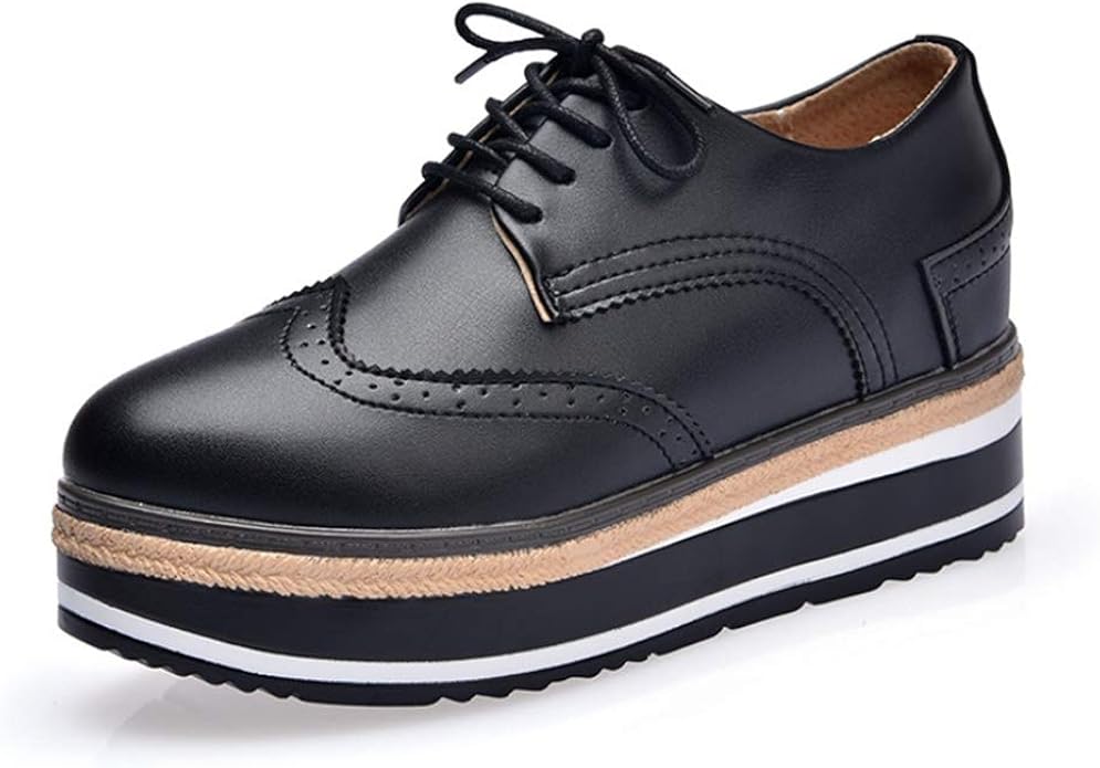 Platform Oxford Shoes for Women Fashion British Style Lace Up Brogues Round Toe Wedge Thick