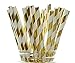 Gold Foil Stripe Straws (25 Pack) - Metallic Gold Stripe Straws, Paper Drinking Straws, Golden Anniversary, Holiday Party Supplies