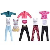 5 Set Doll Clothes Outfit 5 Tops 5 Trousers Pants for Girl's Birthday Gift Xmas Gift