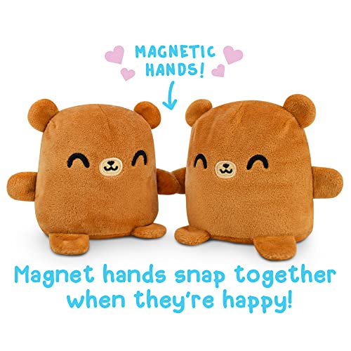 TeeTurtle - Plushmates - Magnetic Reversible Plushies that hold hands when happy - Brown Bear - Huggable and Soft Sensory Fidget Toy Stuffed Animals That Show Your Mood - Gift for Kids and Adults!