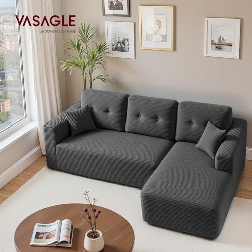 Divano Angolare, Divano Modulabile 244 cm, Consegnato Compresso in Collo, Senza Montaggio, con Ampia Chaise Longue a Destra, per Soggiorno, Camera degli Ospiti, Grigio Ardesia LCS184GN01