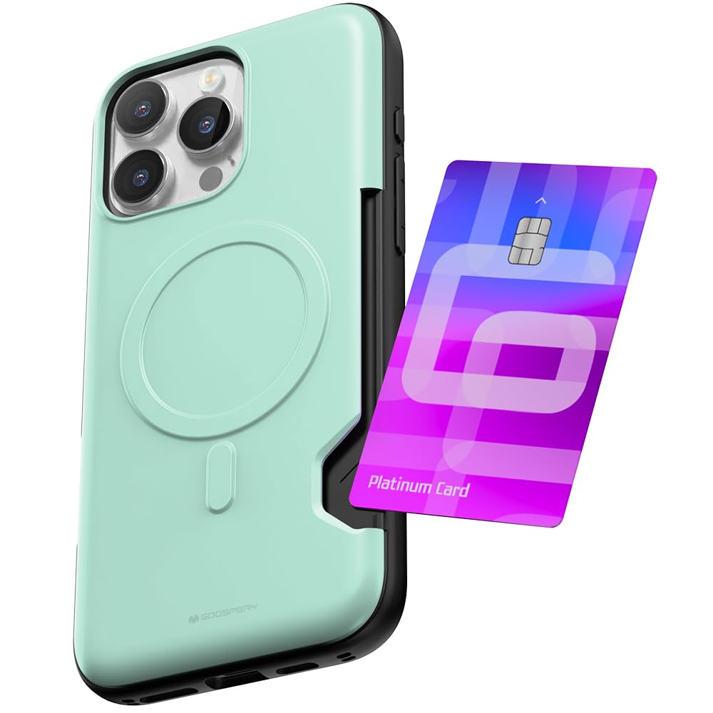 GOOSPERY Mag Bumper Compatible with iPhone 16 Pro Max Case, Compatible with Magsafe, Card Holder Wallet Protective Dual Layer Sturdy Phone Back Cover - Teal