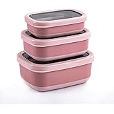 Lille Home Leak Proof Stainless Steel Lunch Snack Containers Set - Ideal for Educational Settings and Daycare - Nesting Trio with Silicone Lids - 47oz+30oz+16oz - Dark Pink