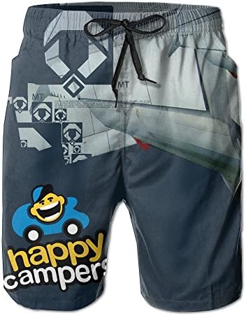Summer Beach HAPPY CAMPER Men's Casual Cool Breathable Beach Pants Shorts Short Pants Drawstring Waist Beach Walk Shorts Beach Shorts Swimming Pants With Pockets