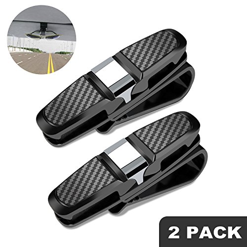 Balleenshiny Glasses Holder For Car Sun Visor, 2 Pack Sunglasses Holder Clip for Car Sun Visor, Double Ends Clip and 180° Rotational Car Glasses Holder with Ticket Card Clip (Black + Silver)
