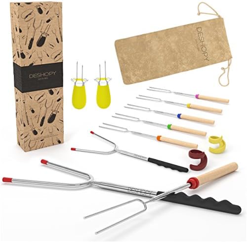 Marshmallow Roasting Sticks-Smores Sticks-Stainless Steel Roasting Sticks-Campfire Sticks-Campfire Accessories-Сampfire Extendable Forks-Smores Kit-Marshmallow Set-Marshmallow Roaster- Great Gift