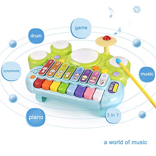 MzekiR Toy Musical Instruments for Toddlers - 3 in 1 Kids Piano Keyboard Xylophone Drum Set
