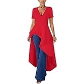 Lrady Womens V Neck Short Sleeve High Low Cocktail Party Dresses Peplum Tunic Tops Shirt Dress